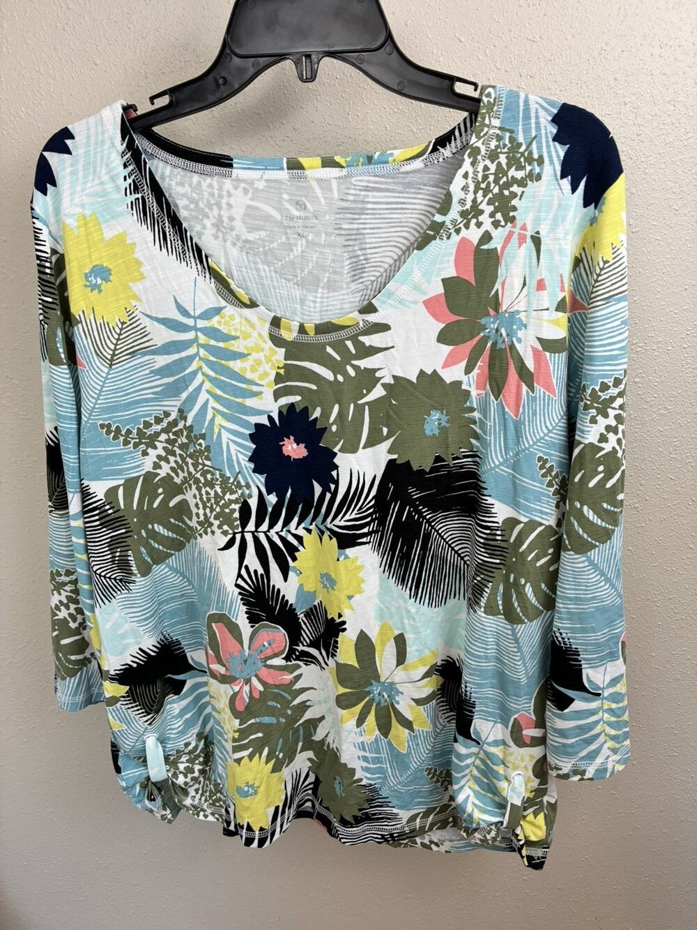 T by talbots Floral Print Women's Top scoop neck petite XL tropical beach travel